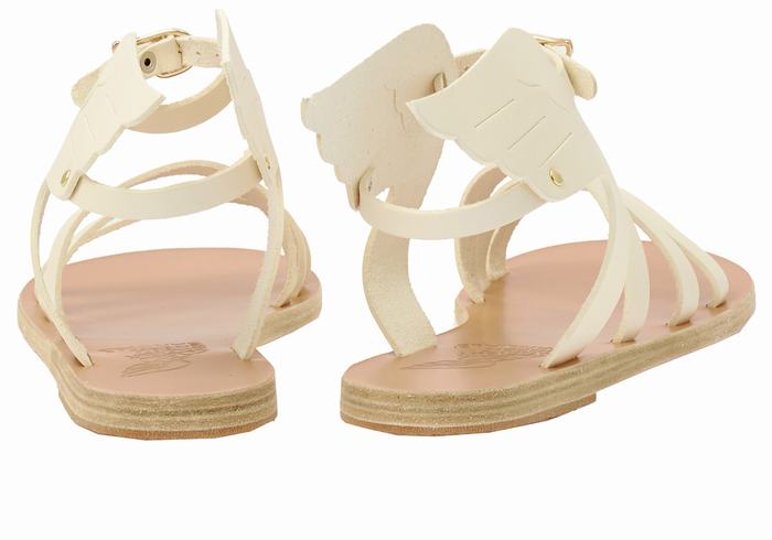 Ancient Greek Sandals Ikaria Leather Women Ankle Strap Sandals White | RFI1518LX