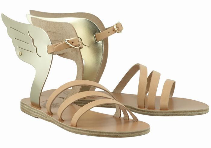 Ancient Greek Sandals Ikaria Leather Women Ankle Strap Sandals Beige Gold White | VMH3518IT