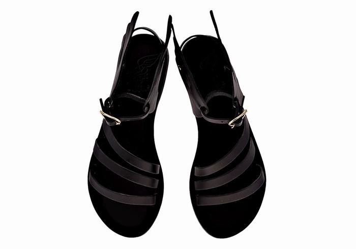 Ancient Greek Sandals Ikaria Leather Women Ankle Strap Sandals Black | XDX8986RS