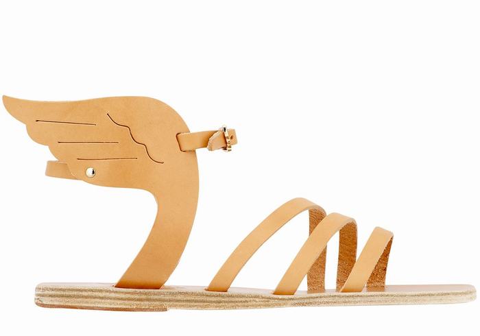 Ancient Greek Sandals Ikaria Leather Women Ankle Strap Sandals Beige | ZOQ5745SS