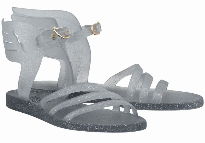 Ancient Greek Sandals Ikaria Women Ankle Strap Sandals Grey Silver | OOU8970SQ