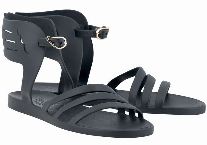 Ancient Greek Sandals Ikaria Women Ankle Strap Sandals Black | CRT3688VW