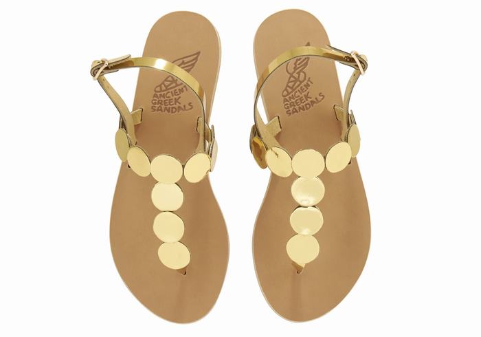 Ancient Greek Sandals Ilios Flip Flop Leather Women Back-Strap Sandals Gold | IJX156UN