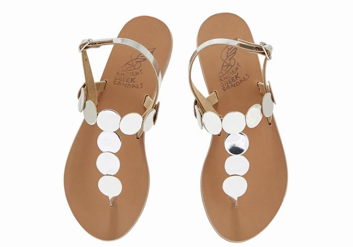 Ancient Greek Sandals Ilios Flip Flop Leather Women Back-Strap Sandals Silver | RCU2844GV