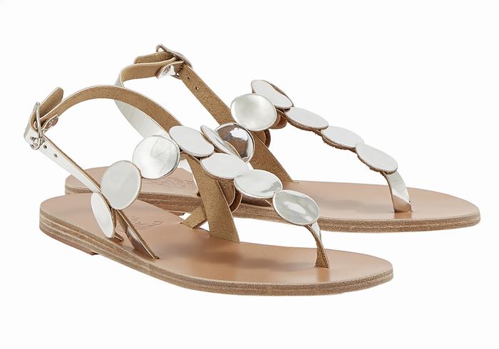 Ancient Greek Sandals Ilios Flip Flop Leather Women Back-Strap Sandals Silver | RCU2844GV