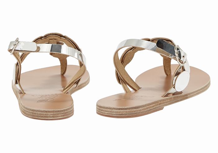 Ancient Greek Sandals Ilios Flip Flop Leather Women Back-Strap Sandals Silver | RCU2844GV