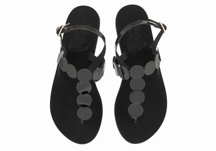 Ancient Greek Sandals Ilios Flip Flop Leather Women Back-Strap Sandals Black | GEX4226PH