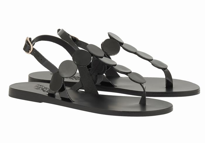 Ancient Greek Sandals Ilios Flip Flop Leather Women Back-Strap Sandals Black | GEX4226PH