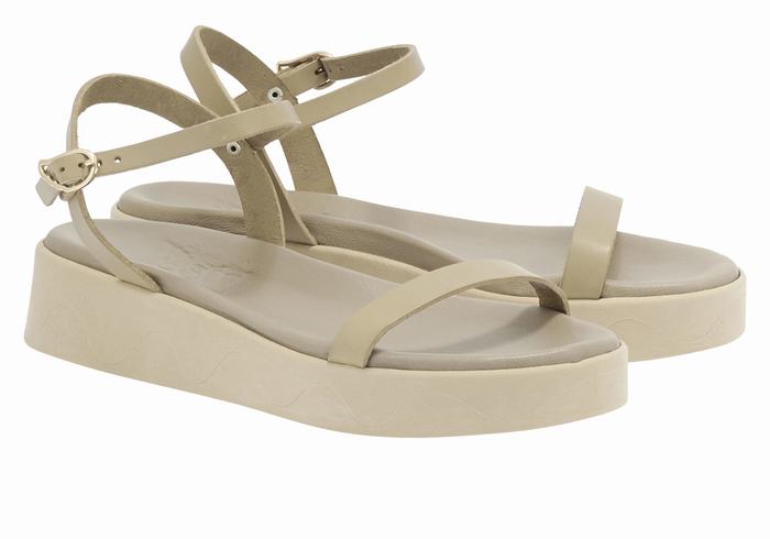 Ancient Greek Sandals Irida Leather Women Platform Sandals Grey Brown | UWF423NZ