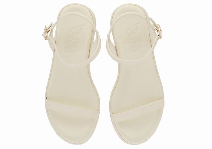 Ancient Greek Sandals Irida Leather Women Platform Sandals White | LJO3292XP