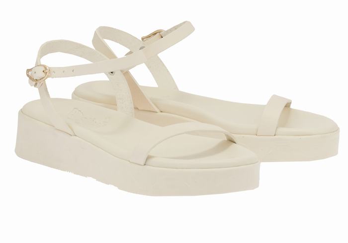 Ancient Greek Sandals Irida Leather Women Platform Sandals White | LJO3292XP