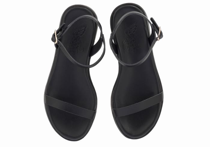 Ancient Greek Sandals Irida Leather Women Platform Sandals Black | RPL7559AZ