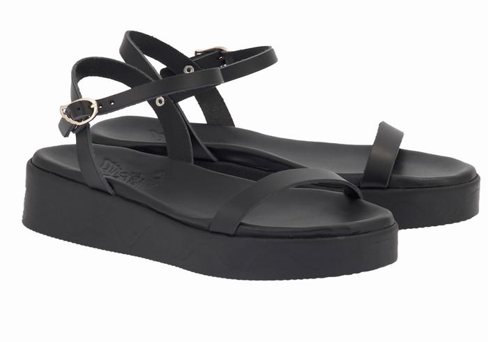 Ancient Greek Sandals Irida Leather Women Platform Sandals Black | RPL7559AZ