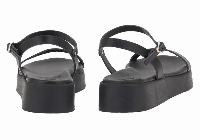 Ancient Greek Sandals Irida Leather Women Platform Sandals Black | RPL7559AZ