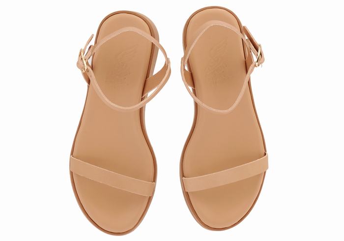 Ancient Greek Sandals Irida Leather Women Platform Sandals Beige | NPM864KD