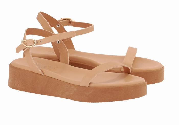 Ancient Greek Sandals Irida Leather Women Platform Sandals Beige | NPM864KD