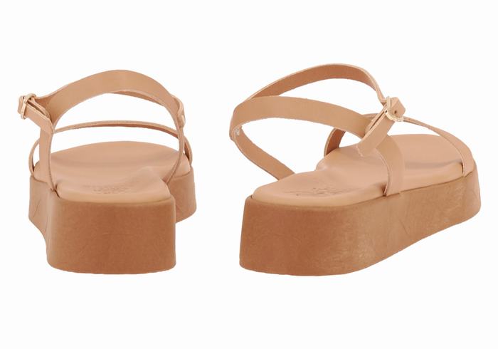 Ancient Greek Sandals Irida Leather Women Platform Sandals Beige | NPM864KD