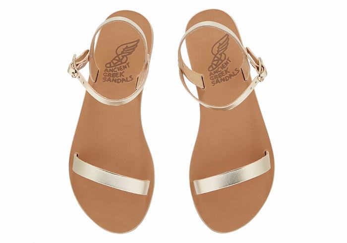 Ancient Greek Sandals Irida Leather Women Back-Strap Sandals Gold White | DAB8928TK