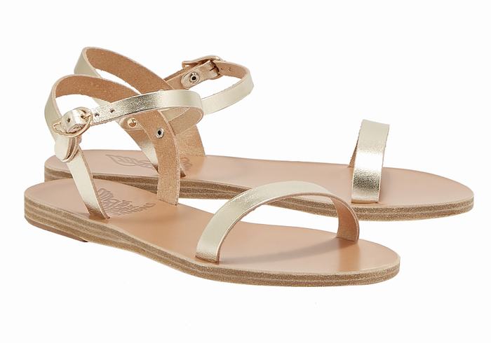 Ancient Greek Sandals Irida Leather Women Back-Strap Sandals Gold White | DAB8928TK