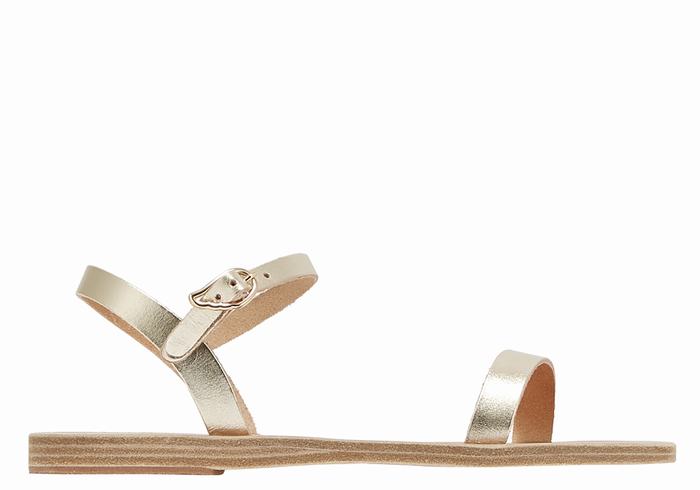 Ancient Greek Sandals Irida Leather Women Back-Strap Sandals Gold White | DAB8928TK