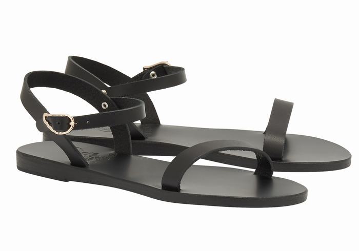 Ancient Greek Sandals Irida Leather Women Back-Strap Sandals Black | PZR4310NT