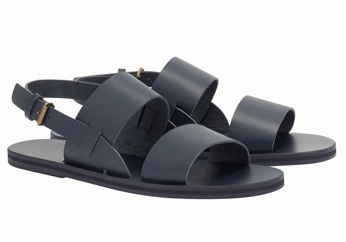 Ancient Greek Sandals Irodotos Leather Men Casual Sandals Dark Blue | PLR254UN