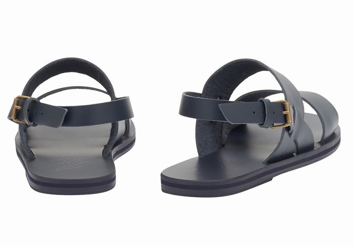 Ancient Greek Sandals Irodotos Leather Men Casual Sandals Dark Blue | PLR254UN