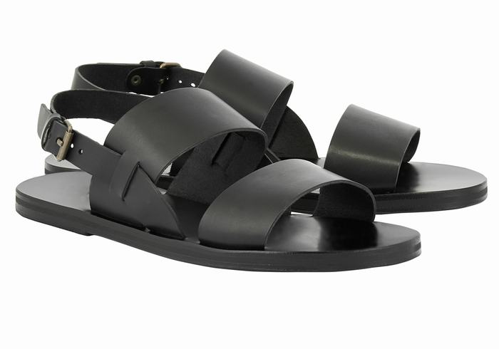 Ancient Greek Sandals Irodotos Leather Men Casual Sandals Black | LKI9819BH