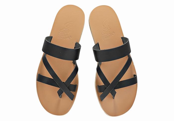 Ancient Greek Sandals Jason Leather Men Slide Sandals Dark Blue | COA85100OC