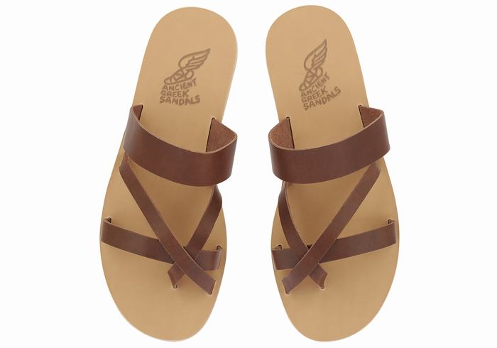 Ancient Greek Sandals Jason Leather Men Slide Sandals Coffee | USR993ON