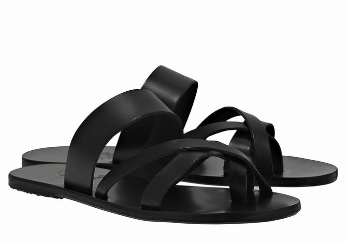 Ancient Greek Sandals Jason Leather Men Slide Sandals Black | JQS1594RF