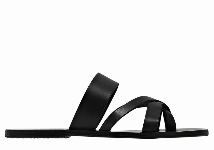 Ancient Greek Sandals Jason Leather Men Slide Sandals Black | JQS1594RF