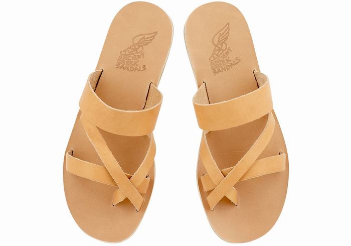 Ancient Greek Sandals Jason Leather Men Slide Sandals Beige | DPF3696NU