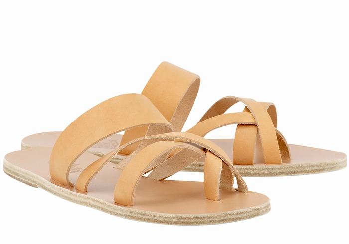 Ancient Greek Sandals Jason Leather Men Slide Sandals Beige | DPF3696NU