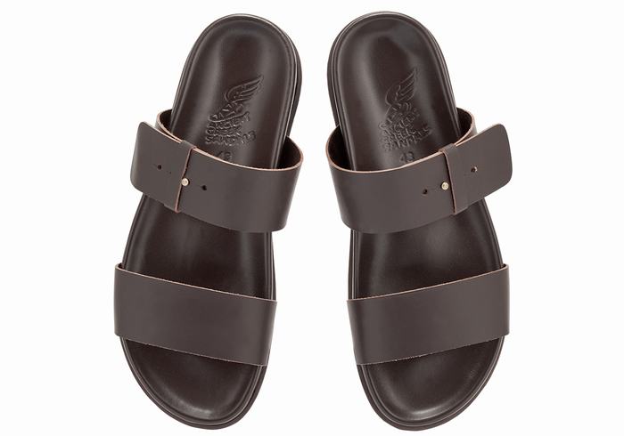 Ancient Greek Sandals Kimon Men Slide Sandals Chocolate | UHI5583TC