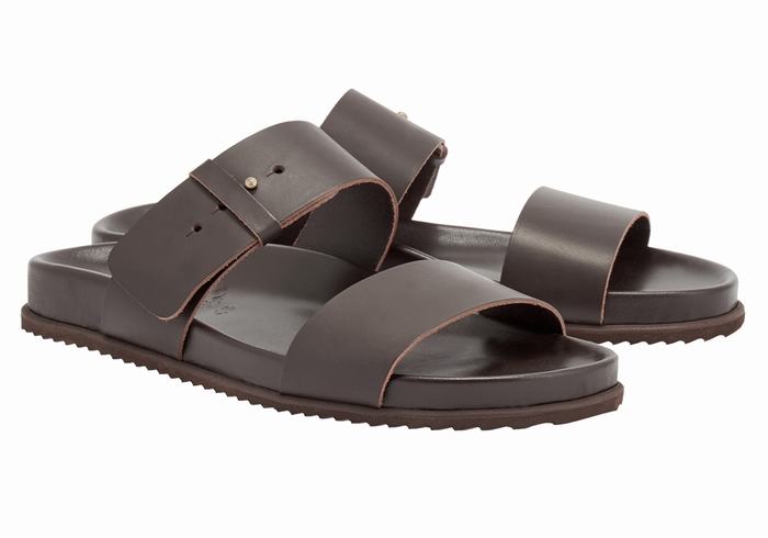 Ancient Greek Sandals Kimon Men Slide Sandals Chocolate | UHI5583TC