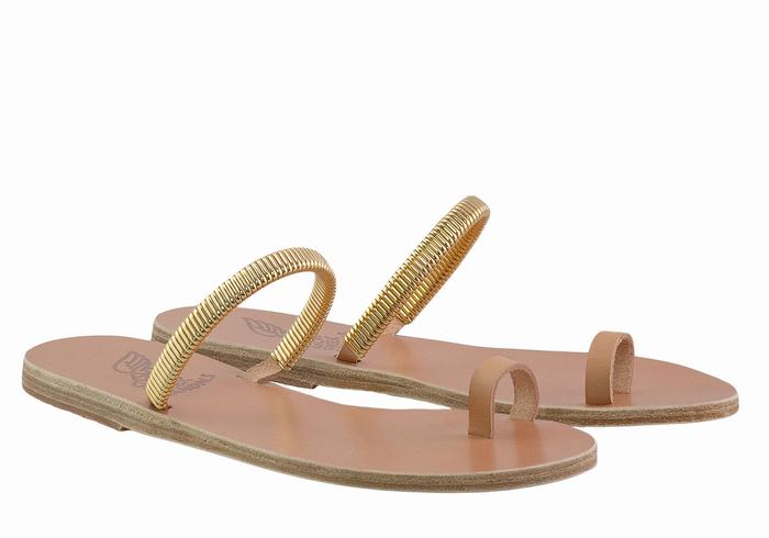 Ancient Greek Sandals Konaki Women Toe-Post Sandals Beige Gold | LXE5821DV