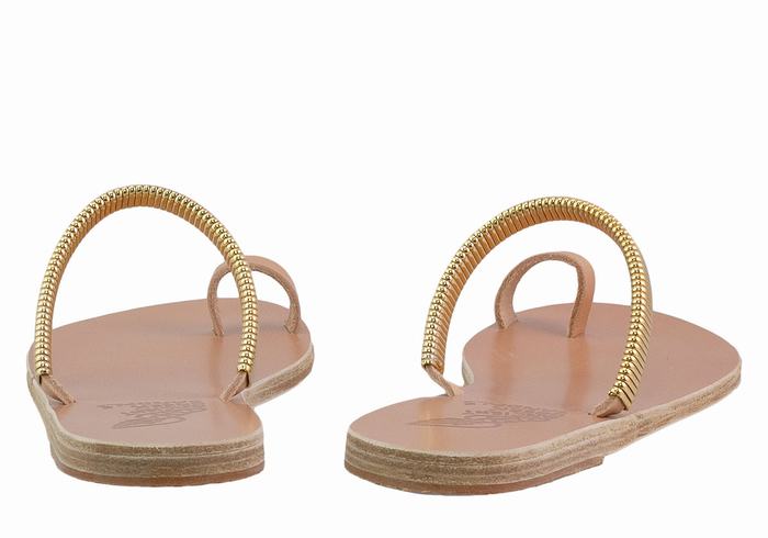 Ancient Greek Sandals Konaki Women Toe-Post Sandals Beige Gold | LXE5821DV