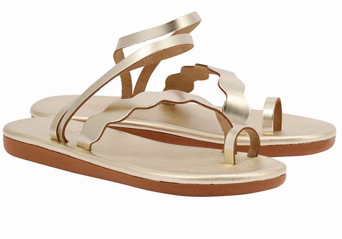 Ancient Greek Sandals Koralia Women Toe-Post Sandals Gold White | YAA6672ES