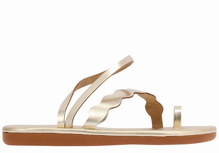 Ancient Greek Sandals Koralia Women Toe-Post Sandals Gold White | YAA6672ES