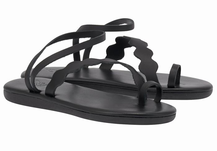 Ancient Greek Sandals Koralia Women Toe-Post Sandals Black | ILT4112RK