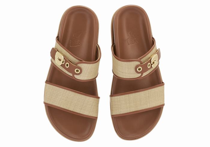 Ancient Greek Sandals Latria Women Slide Sandals Beige Brown | EIM2816ZQ