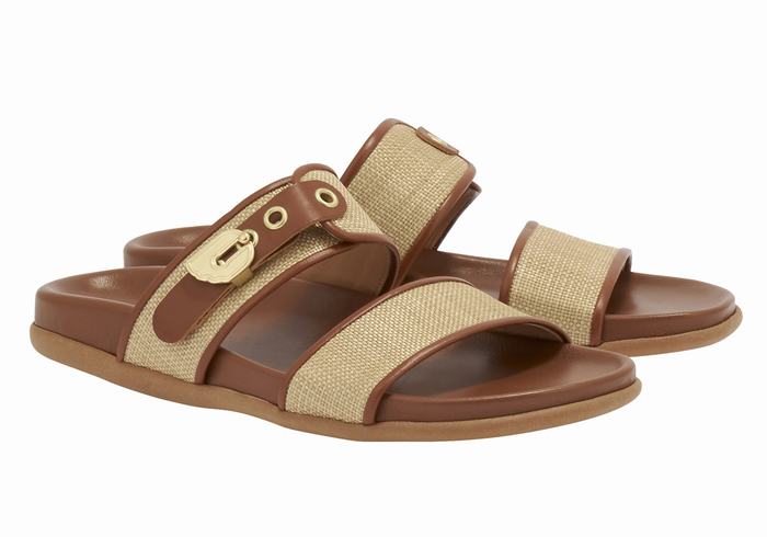 Ancient Greek Sandals Latria Women Slide Sandals Beige Brown | EIM2816ZQ