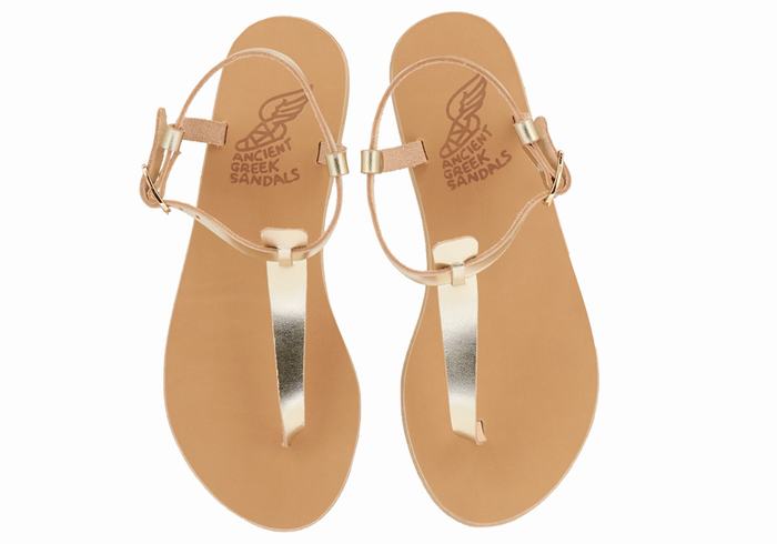 Ancient Greek Sandals Lito Flip Flop Leather Women Back-Strap Sandals Gold White | HEB7582SH