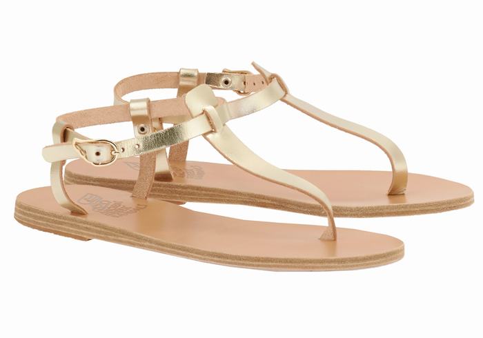 Ancient Greek Sandals Lito Flip Flop Leather Women Back-Strap Sandals Gold White | HEB7582SH