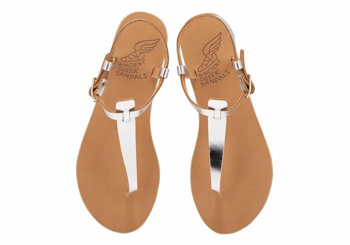 Ancient Greek Sandals Lito Flip Flop Leather Women Back-Strap Sandals Silver | GKV7313BJ