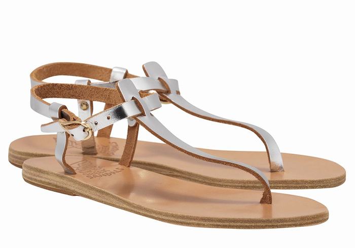 Ancient Greek Sandals Lito Flip Flop Leather Women Back-Strap Sandals Silver | GKV7313BJ