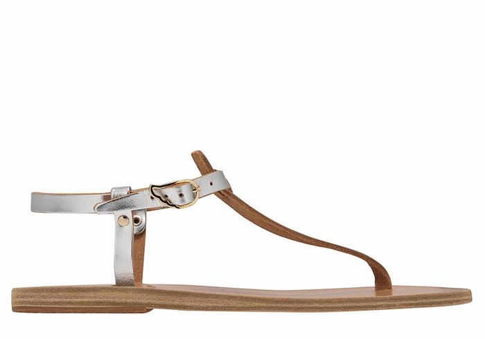 Ancient Greek Sandals Lito Flip Flop Leather Women Back-Strap Sandals Silver | GKV7313BJ