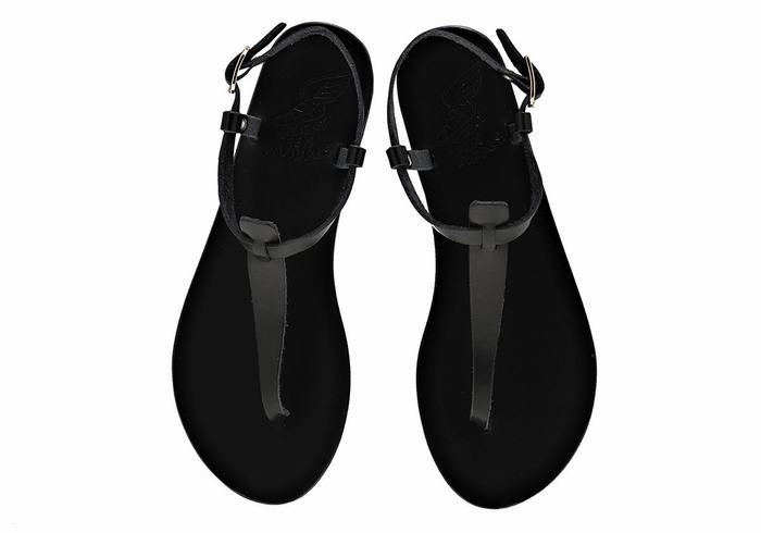 Ancient Greek Sandals Lito Flip Flop Leather Women Back-Strap Sandals Black | PJY1314JE