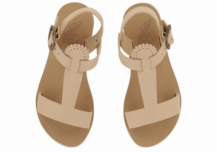 Ancient Greek Sandals Little Amber Soft Kids' Flat Sandals Beige | KSK6647KY